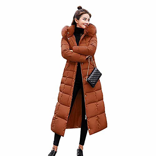 

women winter thickening down jacket mid-calf long coat down dark khaki