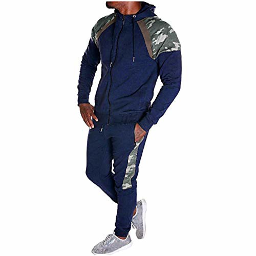 

, men's activewear sets - long sleeve camouflage sportswear men set - 2 pcs track suits sweatshirt and pants set for men - camo patchwork zip up jogging suit