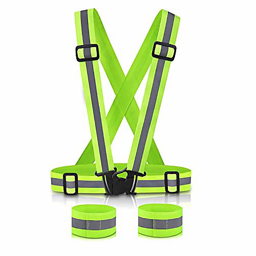 

running reflective vest gear 2pack with 4 reflective bands, adjustable safety vests high visible reflective belt wristbands straps for night running outdoor cycling motorcycle dog walk jogging