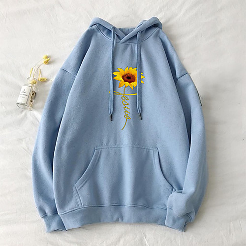 

Women's Pullover Hoodie Sweatshirt Graphic Floral Sunflower Front Pocket Daily Casual Hoodies Sweatshirts Loose White Blue Purple