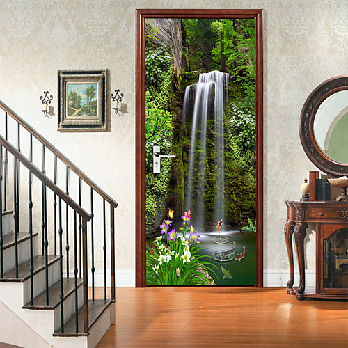 

2pcs Waterfall Self-adhesive Creative Door Stickers For Living Room Diy Decorative Home Waterproof Wall Stickers