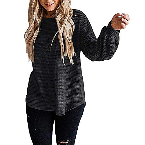 

womens oversized waffle casual sweatshirts long puff sleeve drop shoulder lightweight sweaters army green