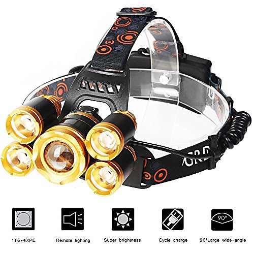 

cree 5 led xml t6 headlight 15000lumens zoomable headlamp flashligh rechargeable head lamp fishing outdoor waterproof light (option a)