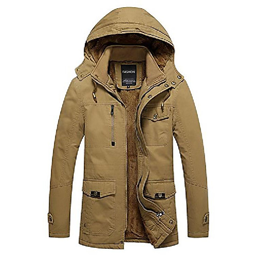 

men's down coats hooded fleece lined winter warm outwear (s, khaki)