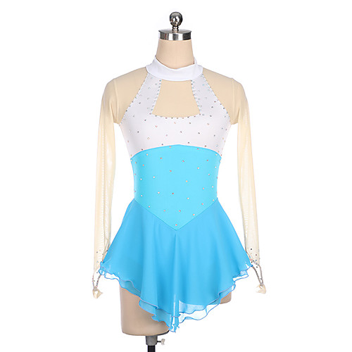 

Figure Skating Dress Women's Girls' Ice Skating Dress Blue Spandex High Elasticity Training Competition Skating Wear Crystal / Rhinestone Long Sleeve Ice Skating Figure Skating / Kids