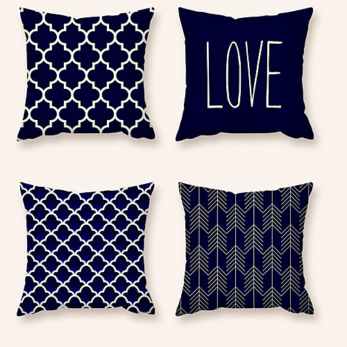 

4 pcs Polyester Pillow Cover, Geometric Square Zipper Polyester Traditional Classic