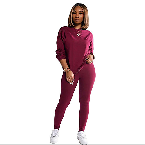 

Women's 2 Piece Set Knitting Crew Neck Solid Color Sport Athleisure Pants T Shirt Clothing Suit Long Sleeve Comfortable Everyday Use Casual Outdoor / Winter / 2pcs / pack / Stretchy