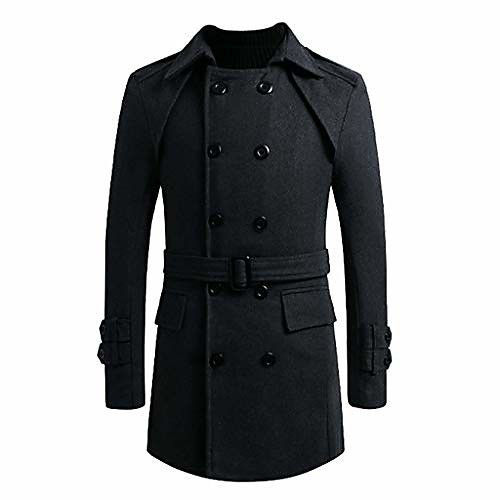 

men's blend trench coat slim fit overcoat outwear jacket with belt gray