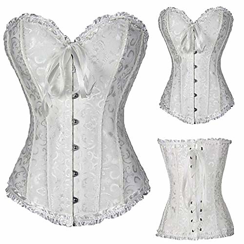 

women's lace up boned sexy plus size overbust corset bustier bodyshaper top white