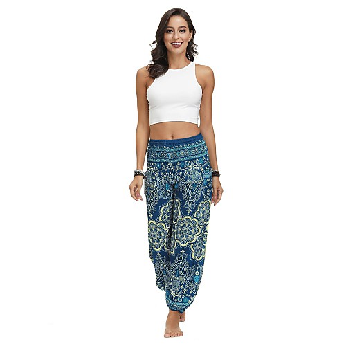 

Women's Yoga Boho Comfort Plus Size Loose Gym Yoga Pants Sweatpants Pants Pattern Full Length Print High Waist Blue Light gray Gray