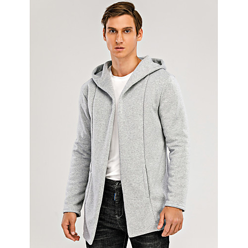 

Men's Solid Colored Cardigan Cotton Long Sleeve Long Sweater Cardigans Hooded White Black Light gray