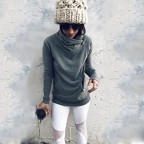

Women's Blouse Plain Long Sleeve High Neck Tops Chinoiserie Basic Top Gray