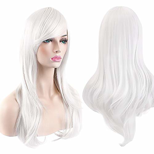 

akstore fashion wigs 28 70cm long wavy curly hair heat resistant wig cosplay wig for women (white)