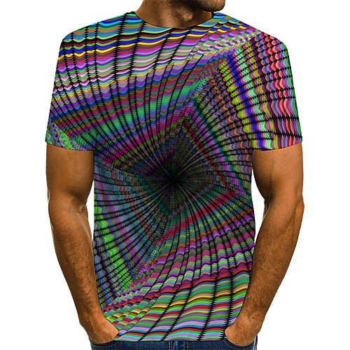 

Men's T shirt 3D Print Graphic Print Short Sleeve Daily Tops Streetwear Rainbow Gray