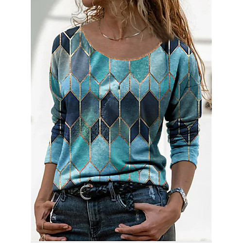 

Women's Blouse Shirt Heart Color Block Tie Dye Long Sleeve Patchwork Print Round Neck Tops Basic Streetwear Basic Top White Black Blue