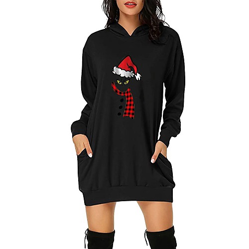 

Women's T Shirt Dress Tee Dress Short Mini Dress White Black Red Long Sleeve Print Print Fall Winter V Neck Casual 2021 S M L XL XXL 3XL