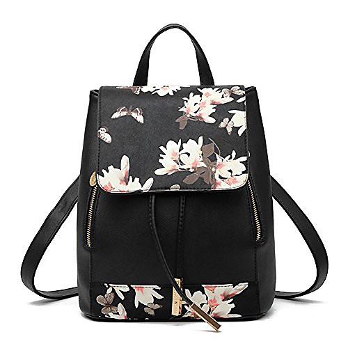 

shoulder bag large capacity travel bag backpack purse for women(m, black-flower)
