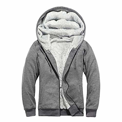 

winter fleece jacket for men hooded warm zip hoodie trench coat jacket outwear sweatshirt gray