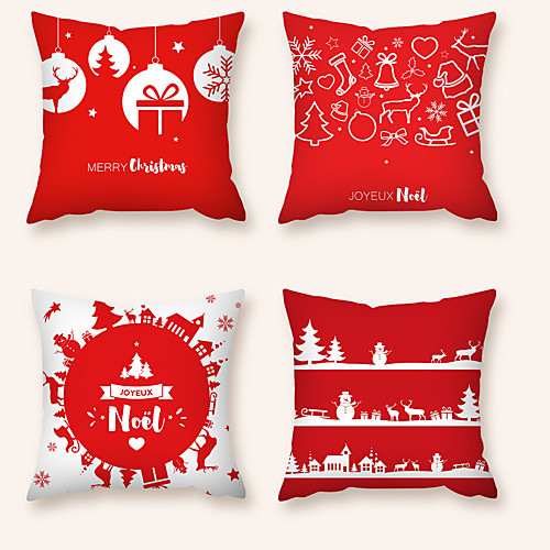 

Cushion Cover 4PCS Christamas Party Decoration Christamas Gift Short Plush Soft Decorative Square Throw Pillow Cover Cushion Case Pillowcase for Sofa Bedroom 45 x 45 cm (18 x 18) Superior Quality