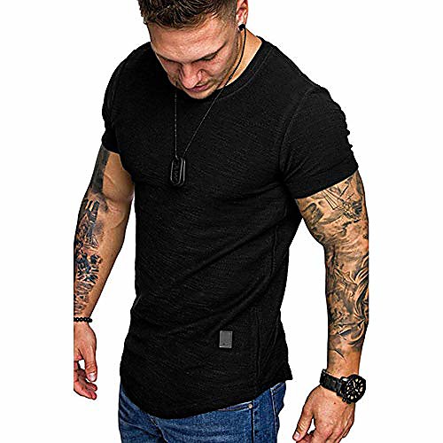 

mens muscle t-shirt short sleeve bodybuilding gym tee tops fashion workout t shirt hipster shirt (black, s)