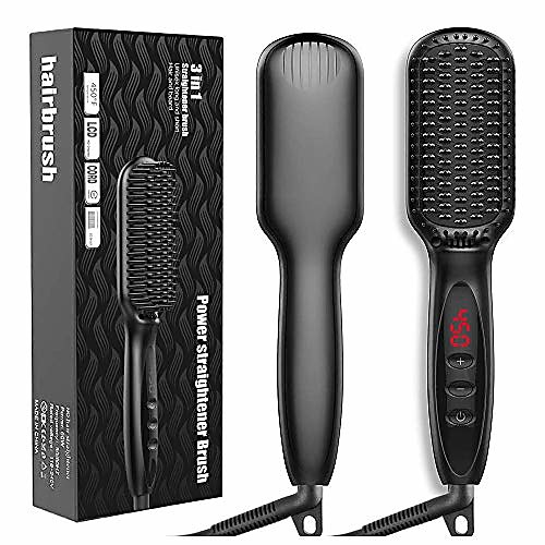 

hair straightener brush, ionic hair straightening brush with fast mch ceramic heating, anti-scald, auto temperature lock and auto-off function, portable straightening comb for home and travel