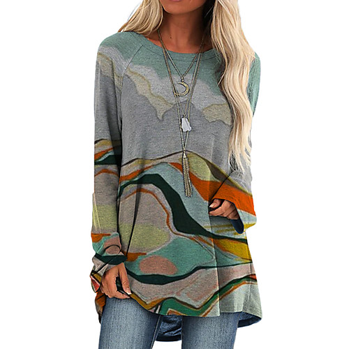 

Women's Blouse Shirt Abstract Long Sleeve Print Round Neck Tops Basic Top Gray