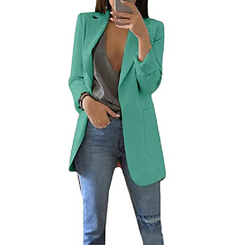 

women's open front blazer shirt casual solid long sleeve jacket green m