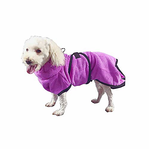 

dog bathrobe towel, pet bath robe fast dry quick absorbent microfiber cat bath towel washcloth coat for puppy small medium large dogs,cats (l, purple)