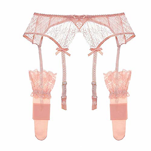 

women's lace garter belt metal clips suspender belt and stockings (n033n007,pink, s)