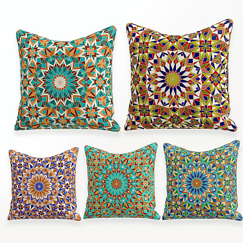 

Cushion Cover 5PCS Linen Soft Decorative Square Throw Pillow Cover Cushion Case Pillowcase for Sofa Bedroom 45 x 45 cm (18 x 18 Inch) Superior Quality Machine Washable Colorful Floral Printed