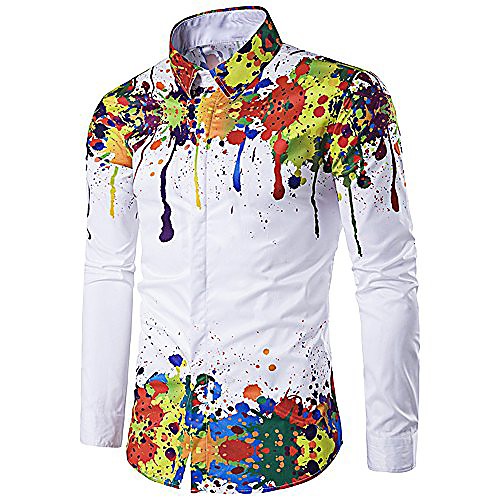 

men's colorful splatter paint pattern turndown collar casual long sleeve shirt purple