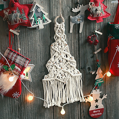 

Christmas Hand Woven Macrame Wall Hanging Ornament Bohemian Boho Art Decor Home Bedroom Living Room Decoration Nordic Handmade Tassel Cotton Christmas Tree
