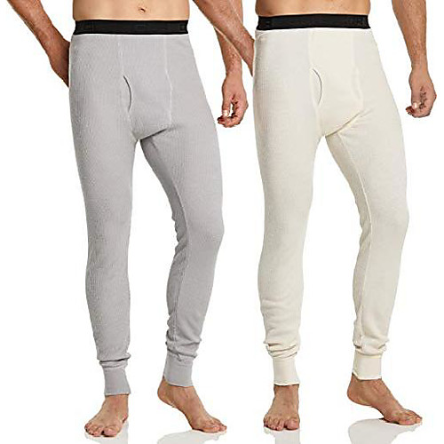 

men's thermal underwear pants, midweight waffle knit long johns, winter cold weather thermal bottoms with fly, 2pack(hup702) - black/dark grey, small