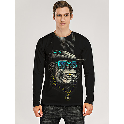

Men's T shirt 3D Print Graphic 3D Animal Print Long Sleeve Daily Tops Black