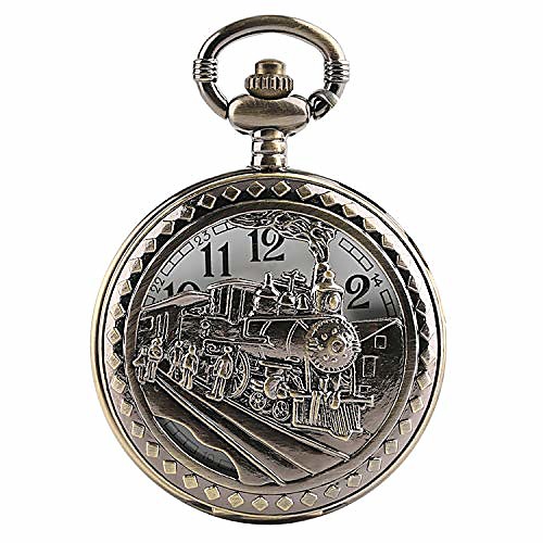 

men's pocket watch, bronze hollow out train pattern pocket watch, gifts for men -