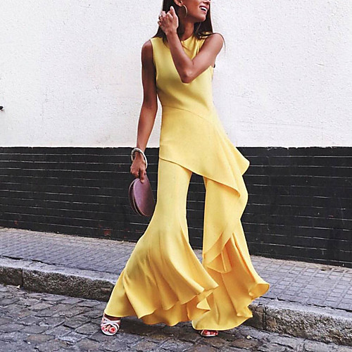 

Women's Ordinary Yellow Jumpsuit Solid Colored Patchwork