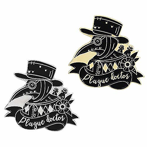 

plague doctor enamel pin set,beak face steampunk brooches cartoon badge for bag lapel pin buckle jewelry gift (a gold & sliver plague doctor)