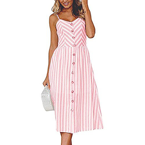 

toamen women's summer dress - off shoulder - stripe buttons - sexy fashion sleeveless sling evening party work princess long dress (pink, tag m=uk 10)