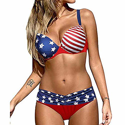 

swimsuits for women two piece bathing suits,american flag print bathing top ruffled with high waisted bottom bikini set