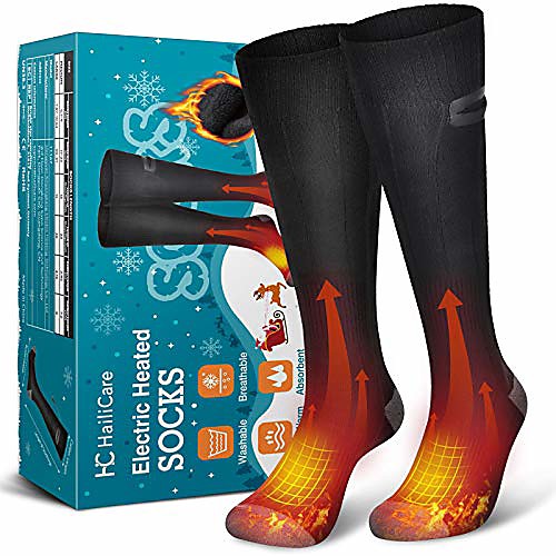 

electric heated socks, rechargeable 3.7v 4000mah battery heating socks, 3 heating settings thermal sock winter warm cotton socks for men women, outdoor fishing hiking skiing cycling camping