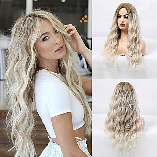 

long curly hair wig for women ombre light brown to white blonde wigs