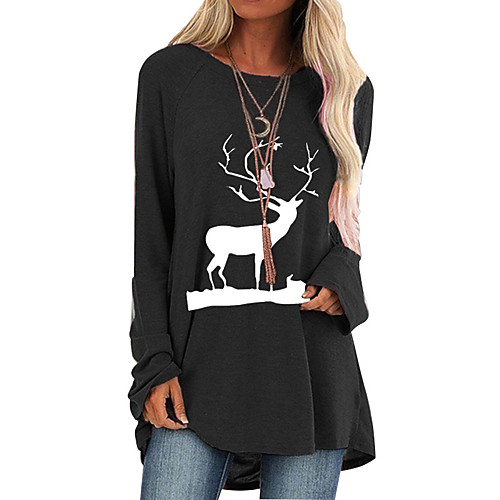 

Women's T Shirt Dress Tee Dress Short Mini Dress Black Blue Red Khaki Green Gray Long Sleeve Animal Print Fall Winter Round Neck Casual Christmas Cotton 2021 S M L XL XXL 3XL