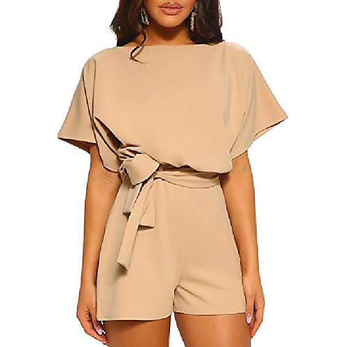 

womens casual jumpsuit ruffle sleeve keyhole waist belt short playsuit