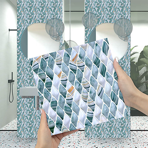 

Imitation Epoxy Tile Sticker Gray Blue Jade Mosaic Wall Sticker House Renovation DIY Self-adhesive PVC Wallpaper Painting Kitchen Waterproof and Oilproof Wall Sticker