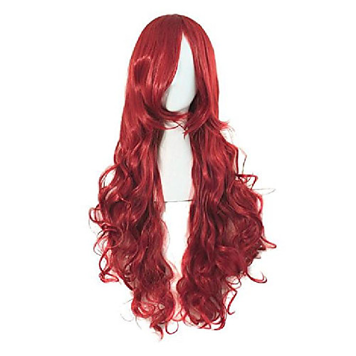 

31.5 long curly wavy hair costume party straight wig (wine red)