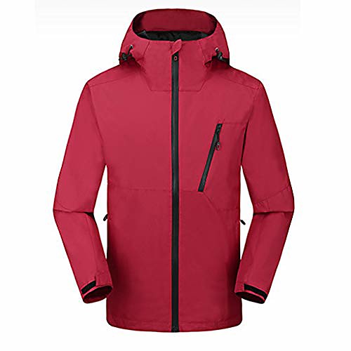 

mens lighweight casual waterproof zipper hooded camping fishing traveling sports jacket(red,xl)