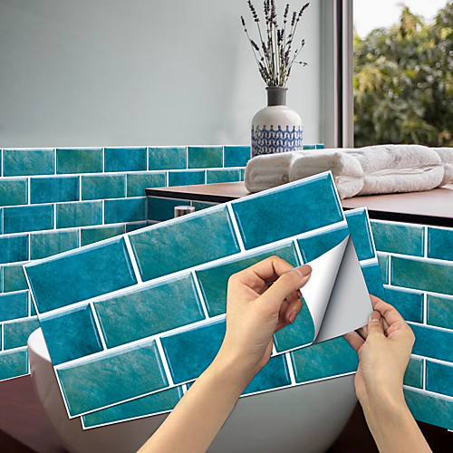 

Imitation Retro Ceramic Tile Kitchen Sticker Waterproof and Oilproof Peacock Blue Flake Self-adhesive Decorative Wall Sticker 15cm30cm6pcs