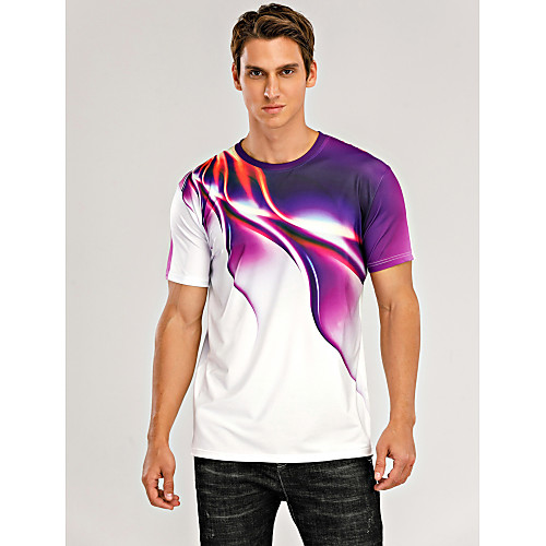 

Men's T shirt Graphic Abstract Print Short Sleeve Casual Tops Streetwear Exaggerated White Blue Purple