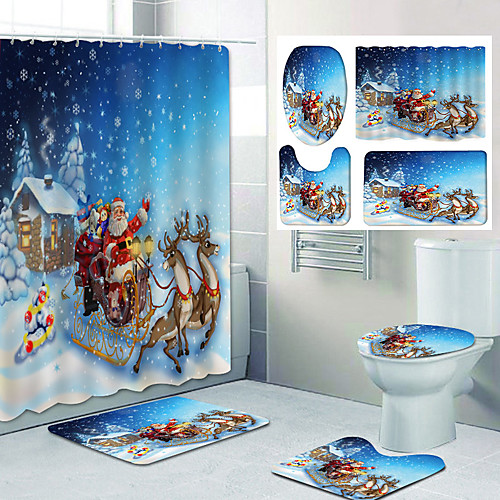 

Santa Claus Pattern PrintingBathroom Shower Curtain Leisure Toilet Four-Piece Design