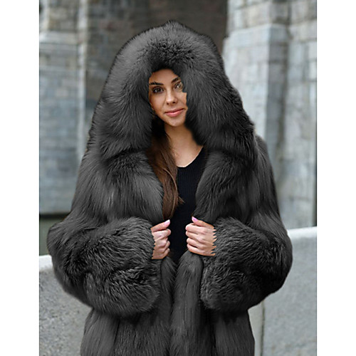 

Women's Solid Colored Fur Trim Streetwear Fall & Winter Faux Fur Coat Regular Going out Long Sleeve Faux Fur Coat Tops Black
